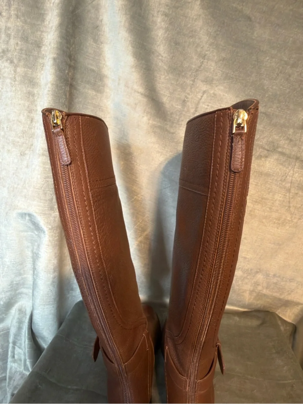 TORY BURCH Adeline Riding Tall BOOTS Size 5 Leather Brown Gold Logo NEW $498